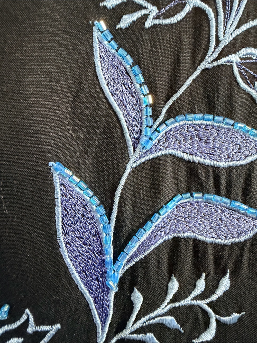 Serendipity VTG Y2K 90’s dress Black Maxi Blue Bell Floral Embroidery Beaded - Picture 10 of 16